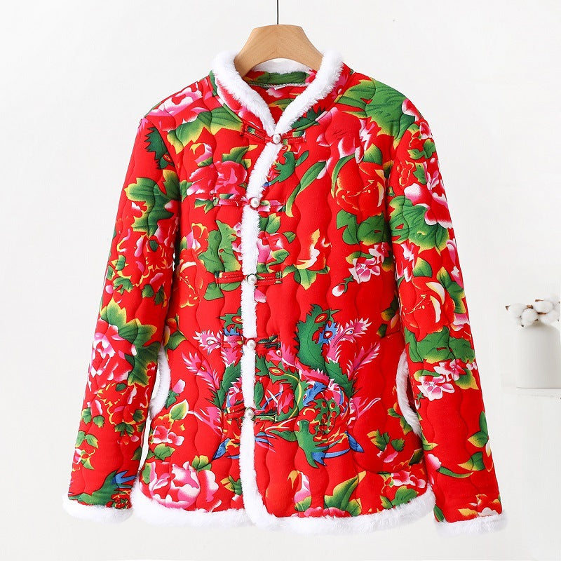 Padded ladies' quilted jacket in Chinese style with toggle buttons