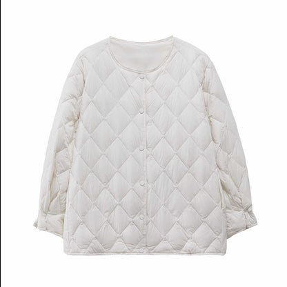 Mid-length down jacket for women, plus sizes, diamond quilting