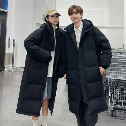 Long down coat, knee-length, white goose down