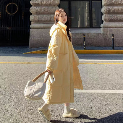 Long women's winter jacket with hood