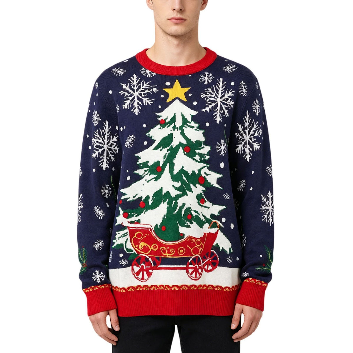 Christmas knit sweater with tree jacquard