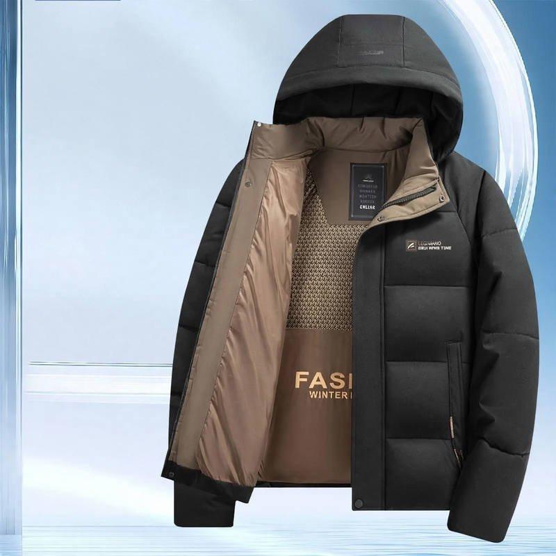 Padded men's winter jacket, short, business style