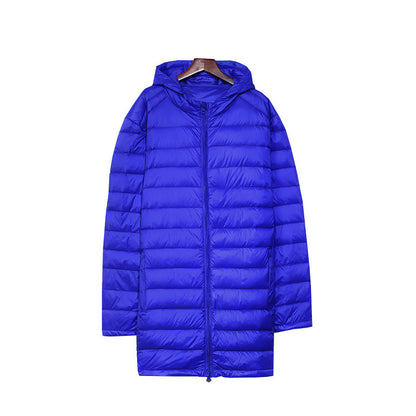 Men's down jacket, mid-length, plus sizes, with hood
