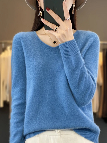 EVA-US | Cashmere Pullover Women Elegant V neck, Soft & Comfortable