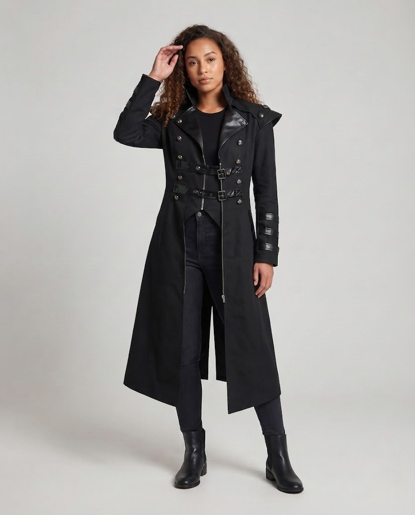 Women's Off-Shoulder Coat with Voluminous Sleeves and Decorative Accents EVA-US