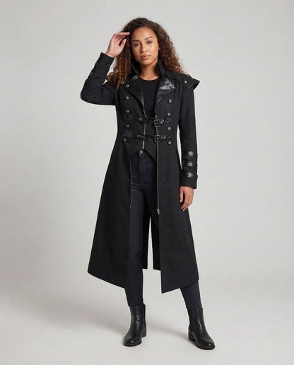 Women's Off-Shoulder Coat with Voluminous Sleeves and Decorative Accents EVA-US