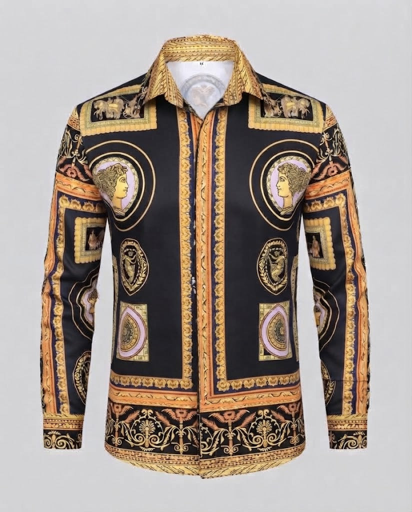 Men's fashionable shirt with artistic print and elegant details EVA-US