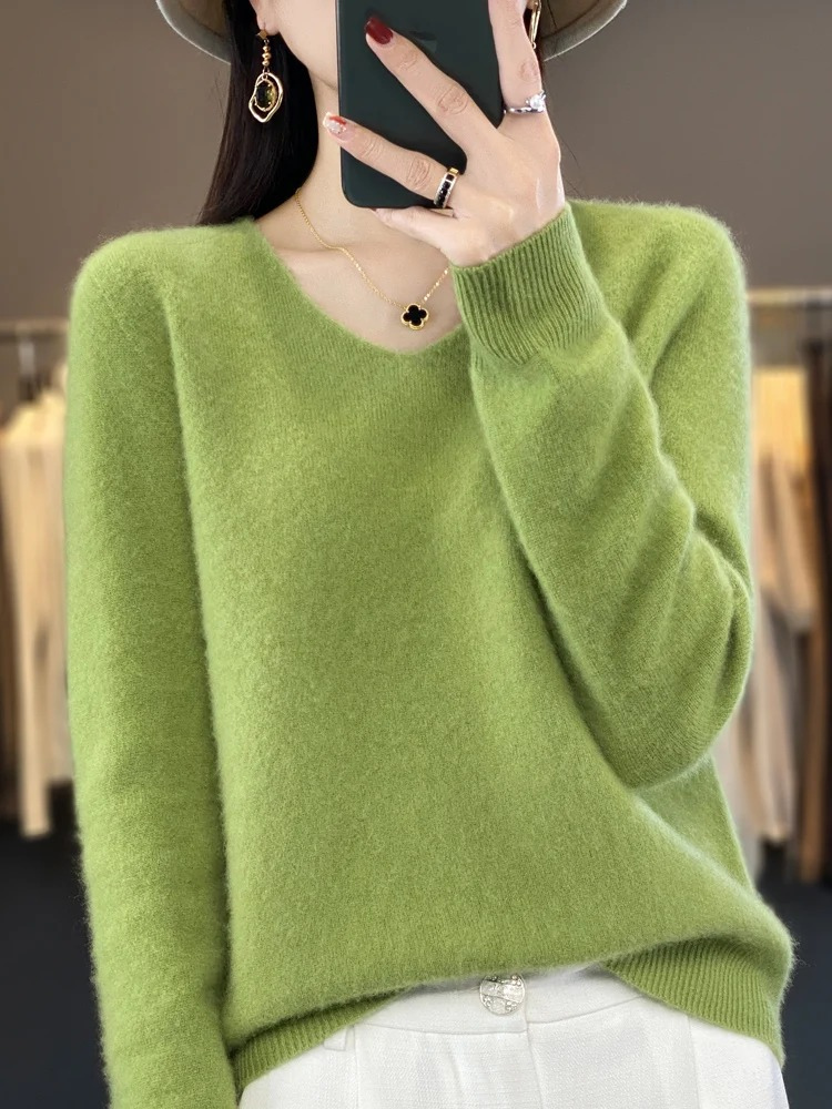 EVA-US | Cashmere Pullover Women Elegant V neck, Soft & Comfortable