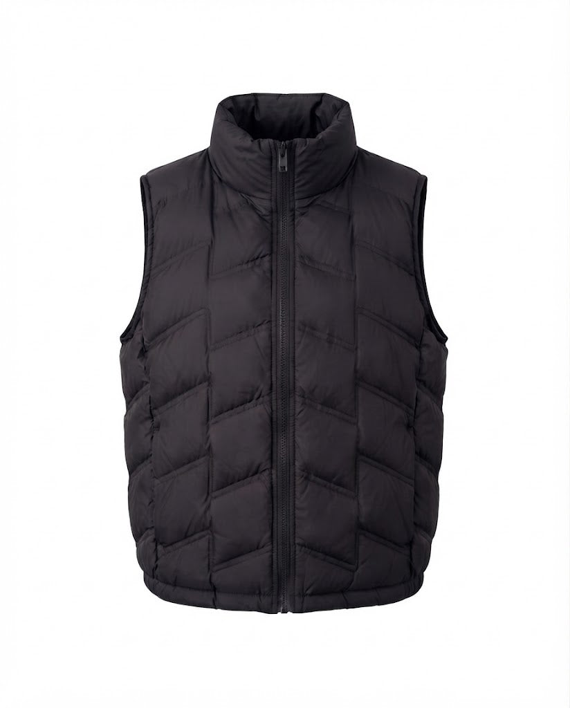 Women’s lightweight padded quilted vest with ergonomic chevron quilting and two-way zipper
