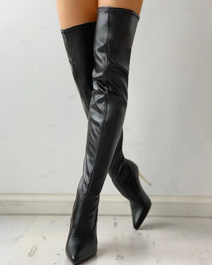 EVA-US | Overknee Boots with Golden Heel and Zipper Detail