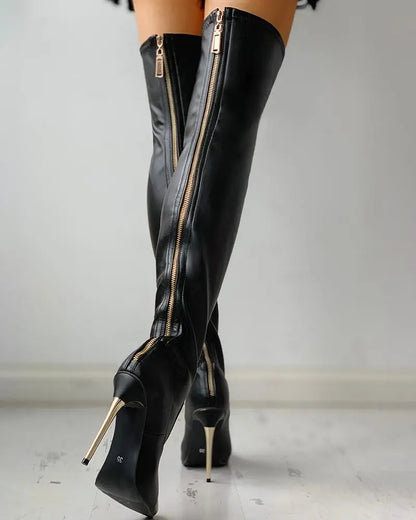 EVA-US | Overknee Boots with Golden Heel and Zipper Detail