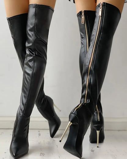EVA-US | Overknee Boots with Golden Heel and Zipper Detail