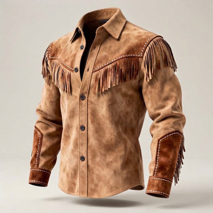 Men's Suede Fringe Shirt in Western Style EVA-US