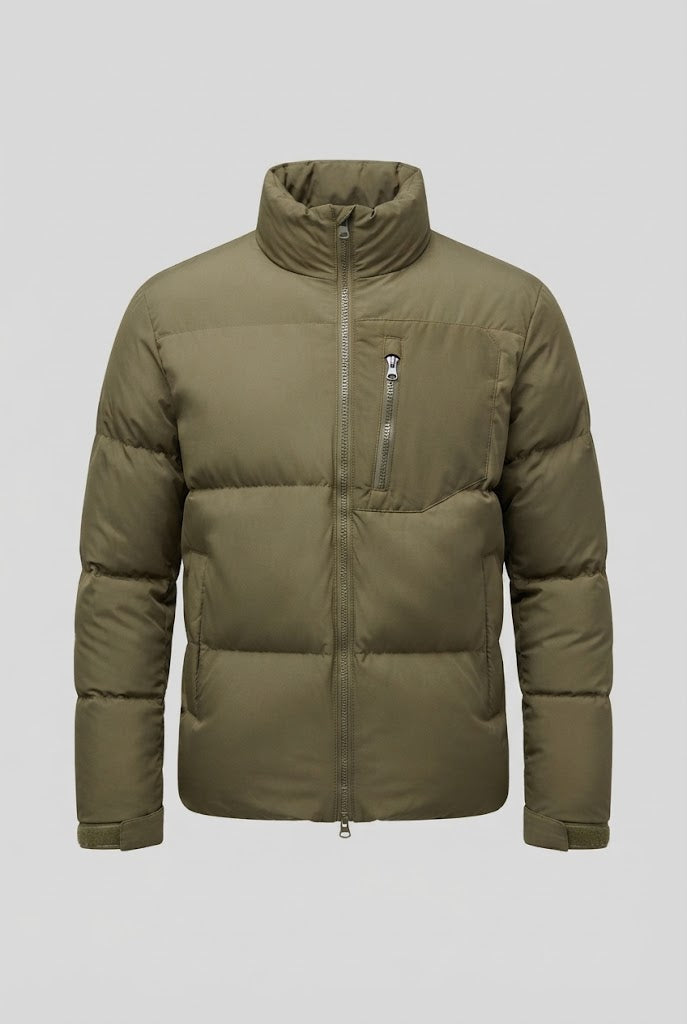Men's Urban Short Puffer with High Stand Collar, Chest Zip and Windproof Shell EVA-US