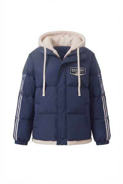 Women's trendy quilted hoodie with high-quality teddy inner construction and sporty striped sleeves
