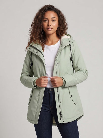 Women's Lined Hooded Parka with Teddy Lining, Drawstring and Flap Pockets EVA-US