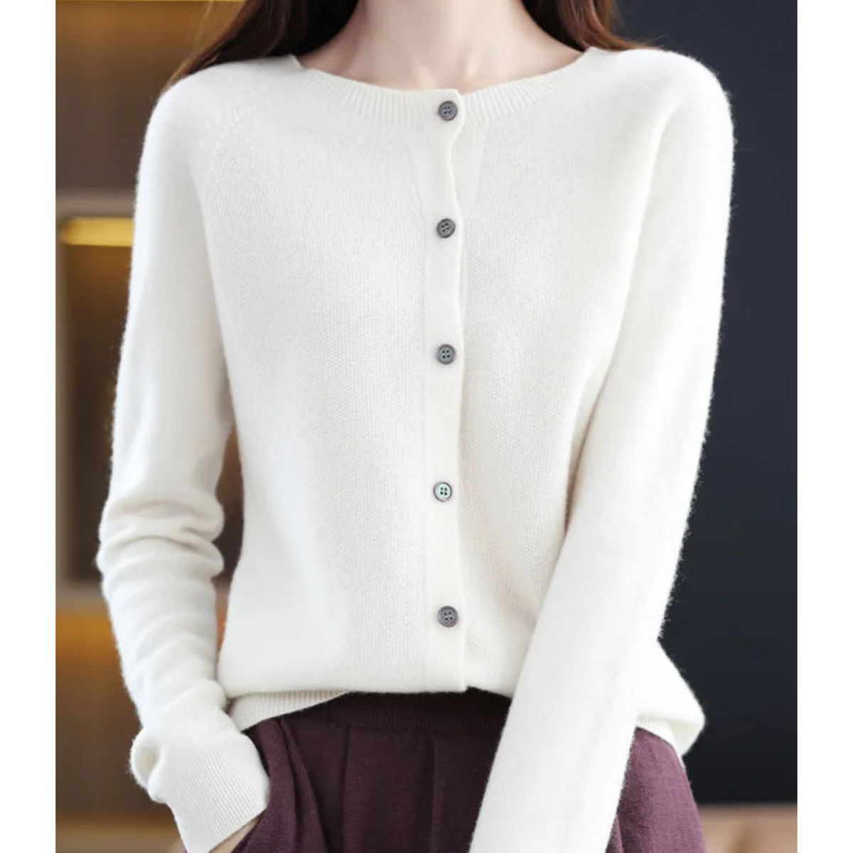 EVA-US | Merino wool women's O-neck cardigan cashmere sweater