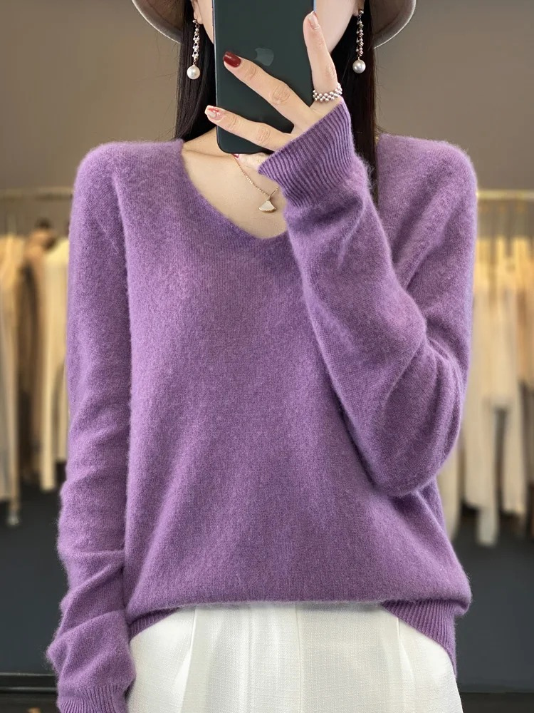 EVA-US | Cashmere Pullover Women Elegant V neck, Soft & Comfortable