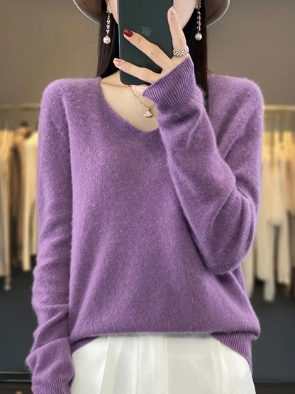 EVA-US | Cashmere Pullover Women Elegant V neck, Soft & Comfortable