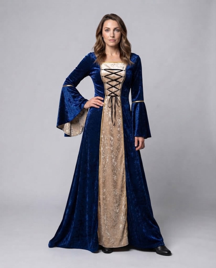 Women's elegant historical dress with flowing sleeves EVA-US