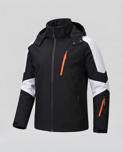 Men's technical winter jacket with high collar, wind and water-repellent shell and contrast zippers EVA-US