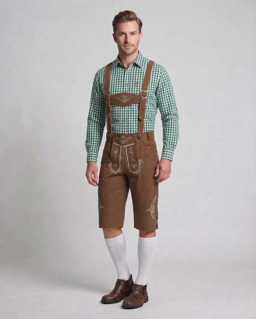 Men's traditional leather shorts with elaborate embroidery EVA-US