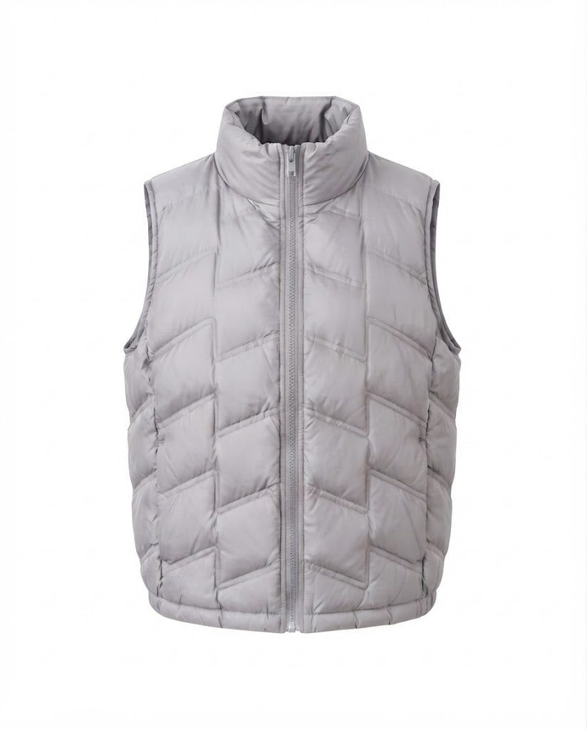 Women’s lightweight padded quilted vest with ergonomic chevron quilting and two-way zipper