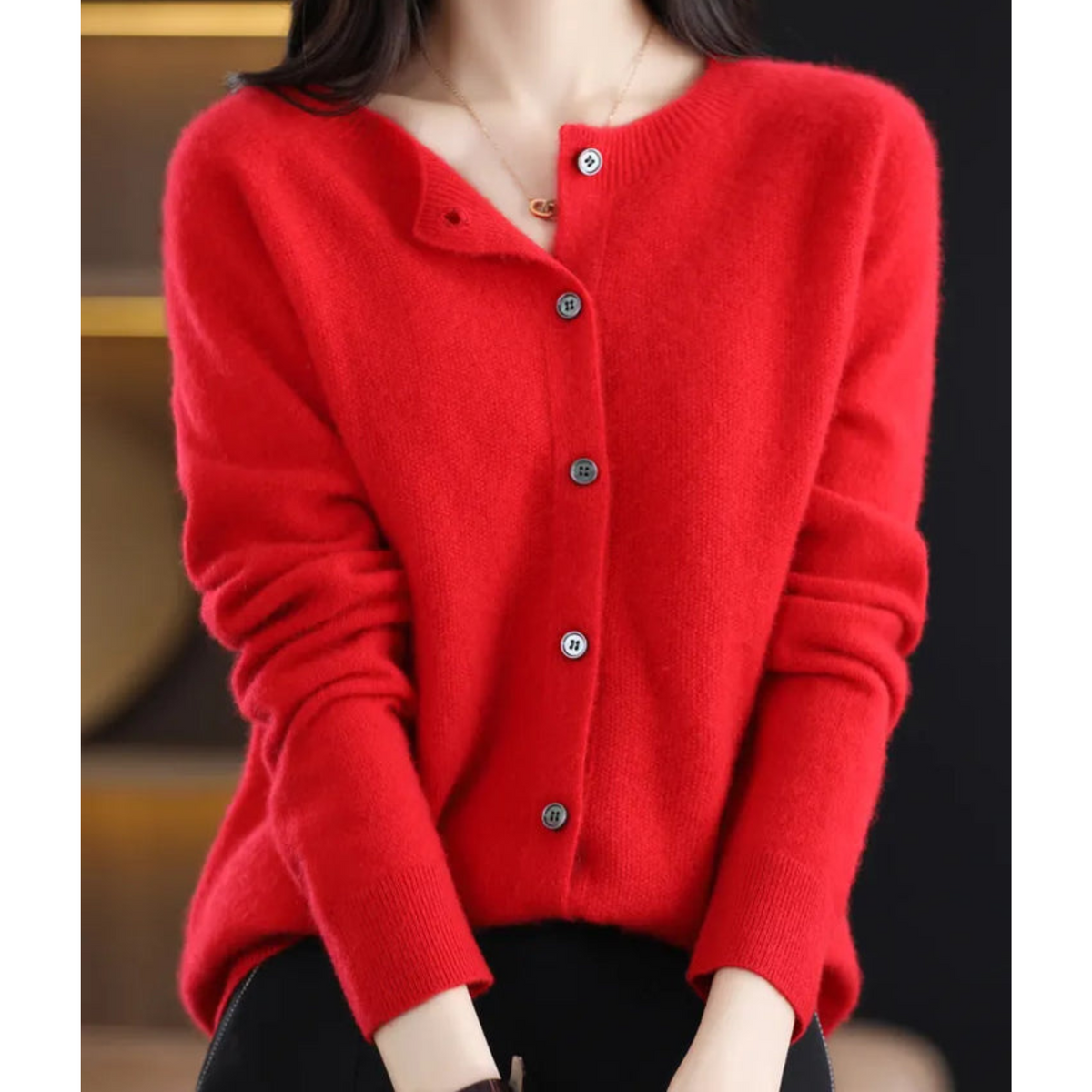 EVA-US | Merino wool women's O-neck cardigan cashmere sweater