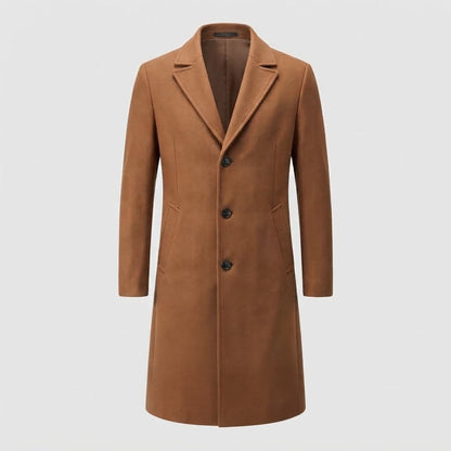 Men's Tailored Wool Blend Long Coat with Boucle Texture and Lapels EVA-US