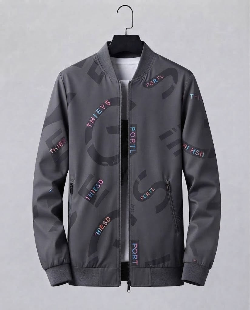Men's Fashion Bomber Jacket with Colorful Lettering EVA-US