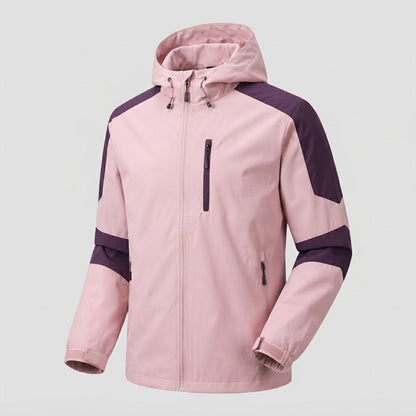 Men's lightweight water-repellent hooded softshell jacket with contrast stripes and chest zip EVA-US