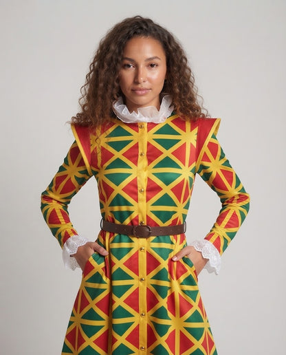 Women's Carnival Costume with Colorful Top, Pants, and Collar EVA-US