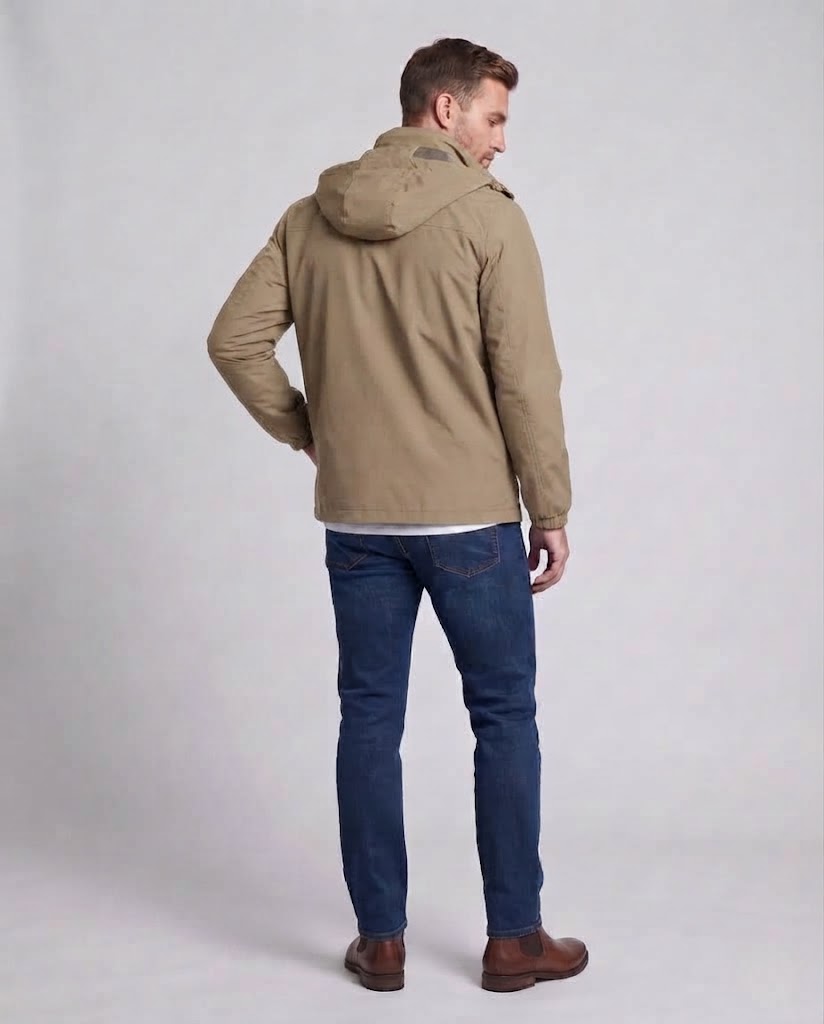 Men's Lightweight Breathable Hooded Outdoor Jacket with Chest Pocket and Concealed Zipper EVA-US