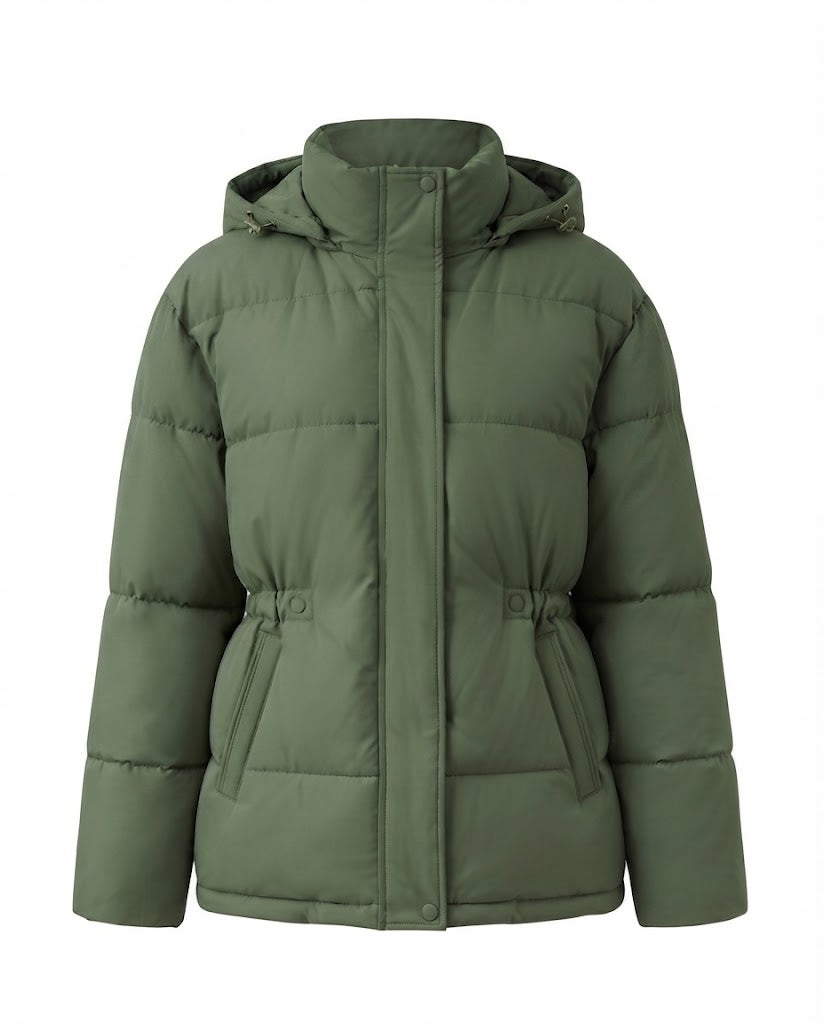 Women’s oversized quilted hooded jacket with warming thermo padding