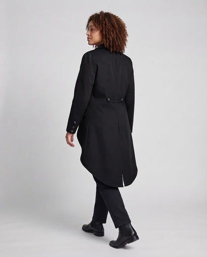 Women Long Coat with Asymmetric Cut and Elaborate Button Details EVA-US