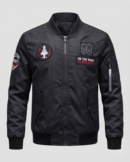 Men's Short Bomber Jacket with Patch Applications, Nylon Outer Material and Quilted Inner Lining EVA-US