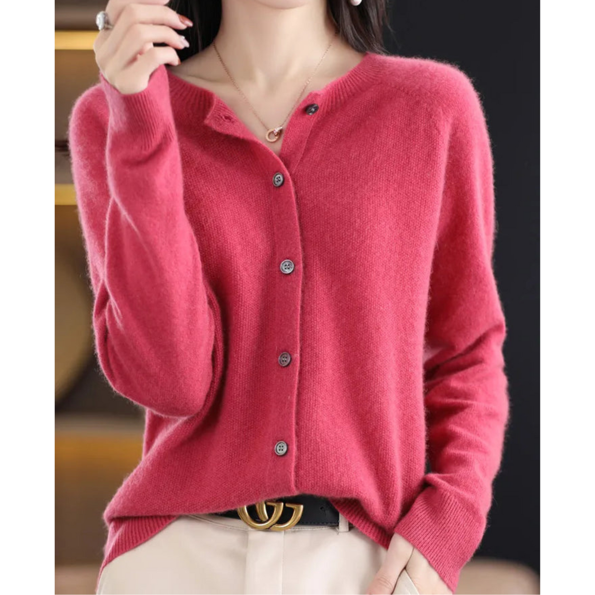 EVA-US | Merino wool women's O-neck cardigan cashmere sweater