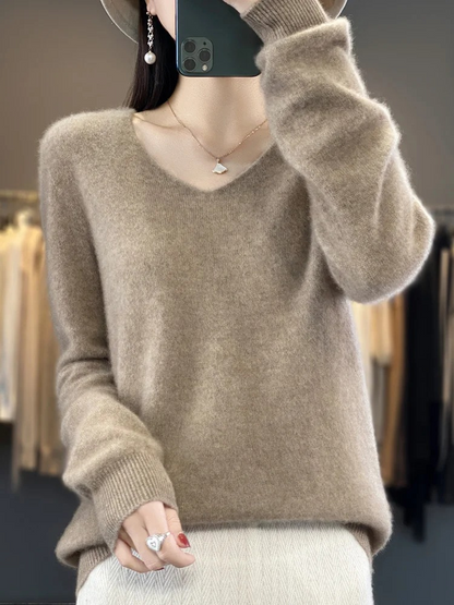 EVA-US | Cashmere Pullover Women Elegant V neck, Soft & Comfortable