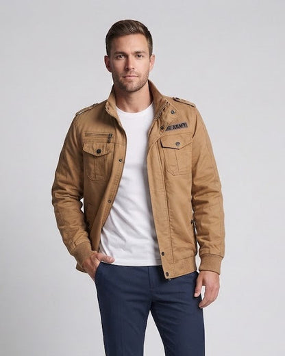 Men's Utility Canvas Field Jacket with insulating thermal lining and shoulder epaulettes EVA-US