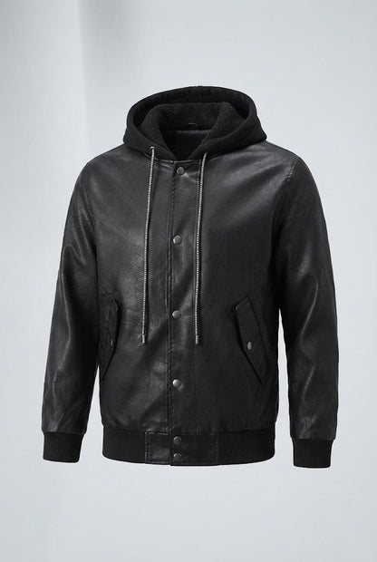 Men's Fashion Faux Leather Jacket with Hood EVA-US