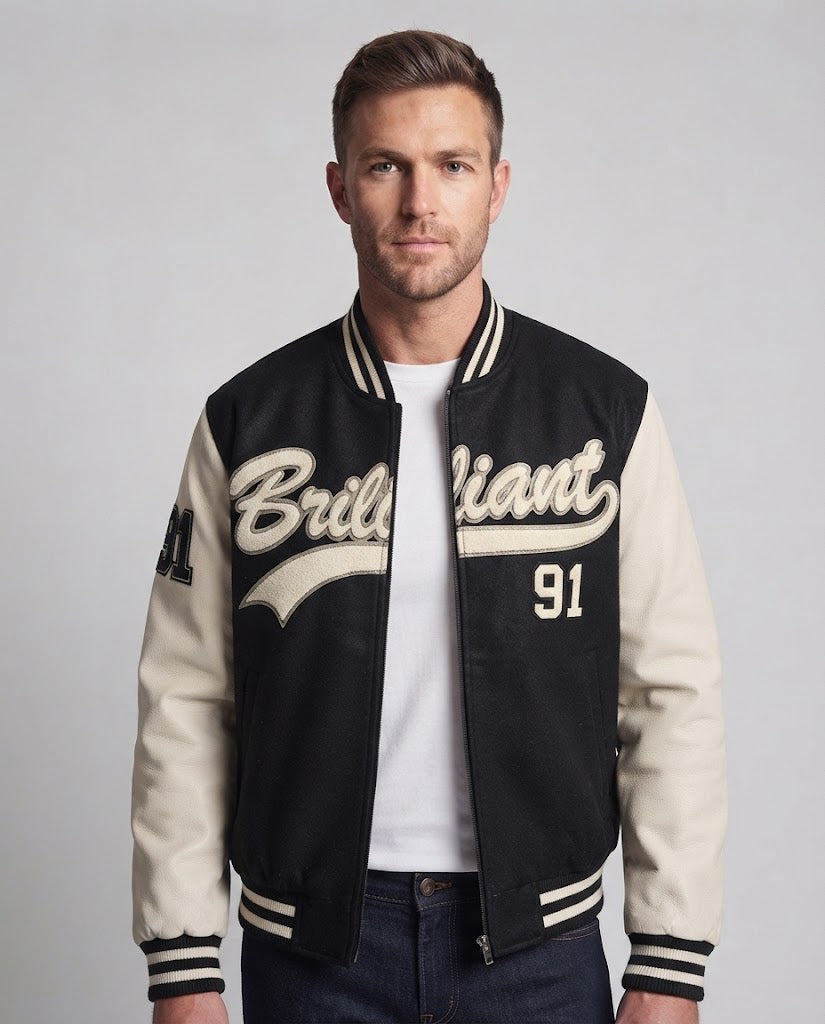 Men's Elegant Bomber Jacket with Embroidered Design EVA-US