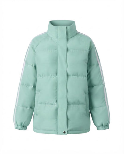 Women nan sporty quilted city puffer with ergonomic stand-up collar and reflective arm stripes
