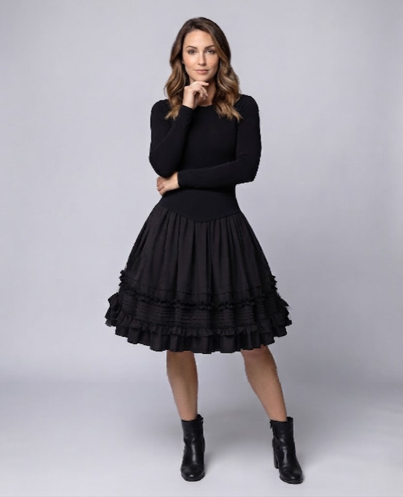 Women's A-line skirt with voluminous ruffles and elastic waistband EVA-US