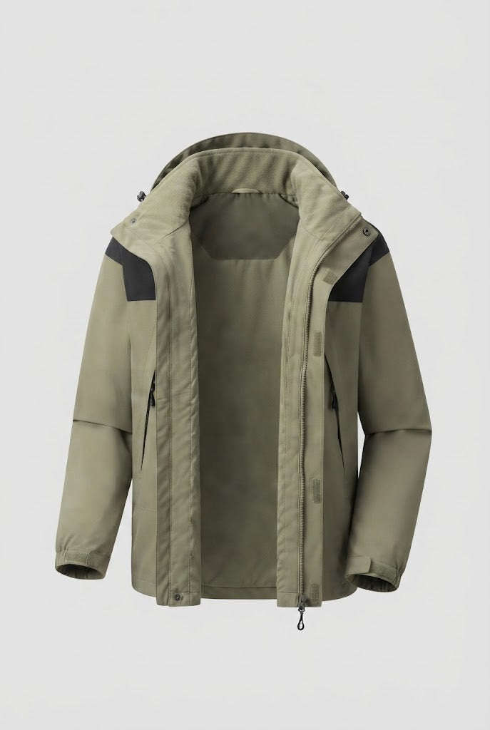 Men's two-layer softshell outdoor jacket with removable fleece inner jacket and hood EVA-US