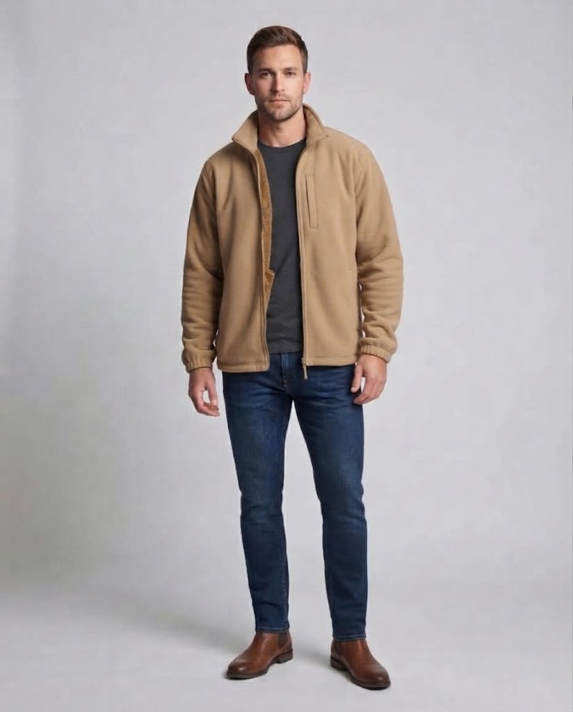Men's thermal fleece jacket with teddy lining, waterproof chest pocket & stand-up collar EVA-US
