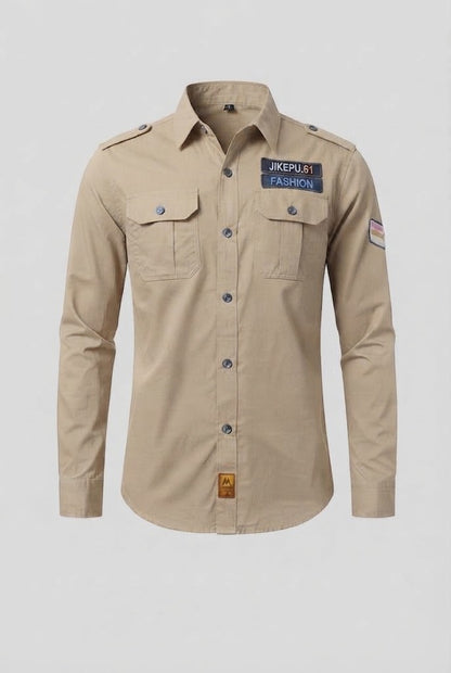 Men's Long Sleeve Utility Shirt with Shoulder Epaulettes and Chest Flap Pockets EVA-US