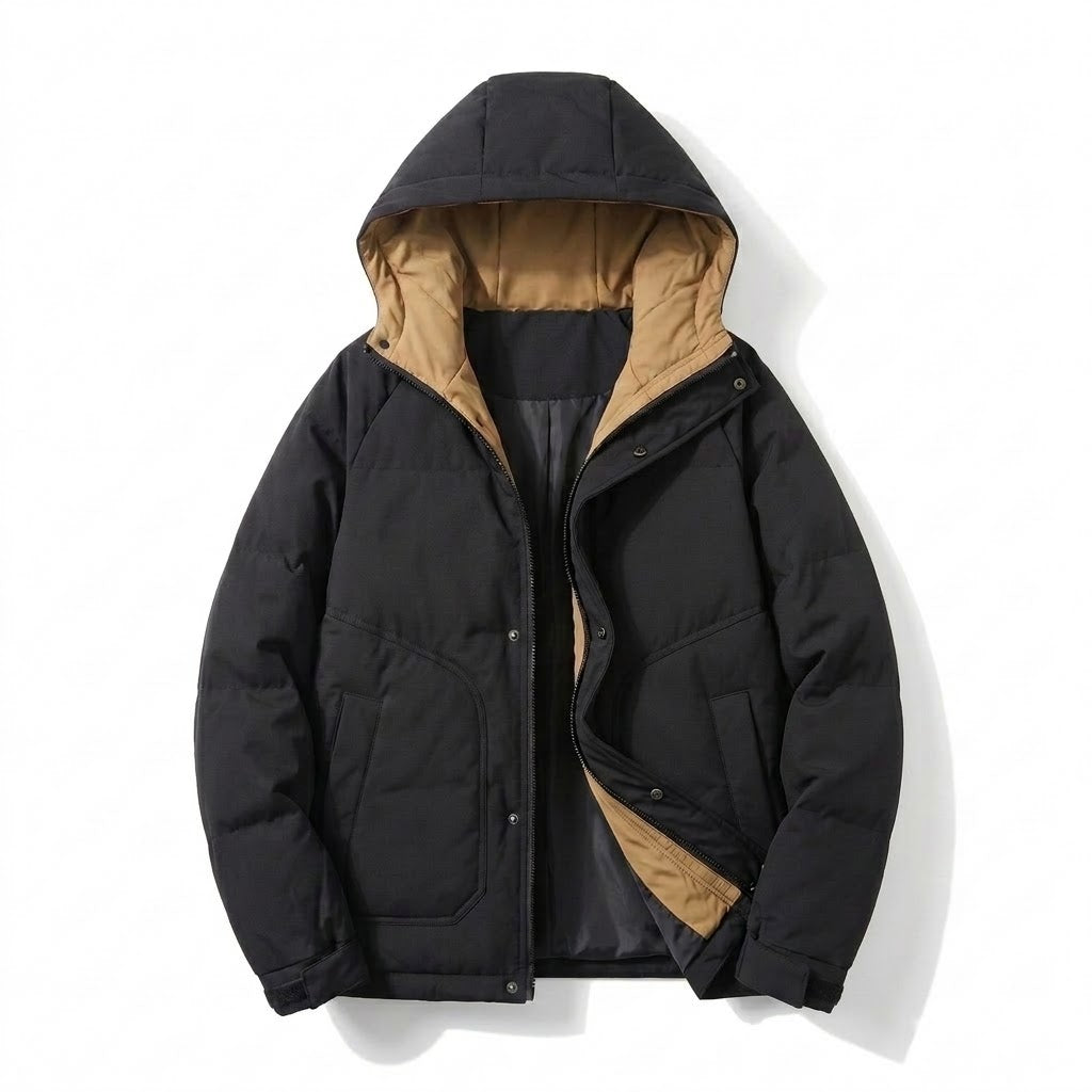 Women's short thermo travel parka with hood, padded quilted insulation and contrasted inner lining