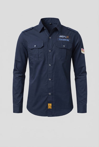 Men's Long Sleeve Utility Shirt with Shoulder Epaulettes and Chest Flap Pockets EVA-US