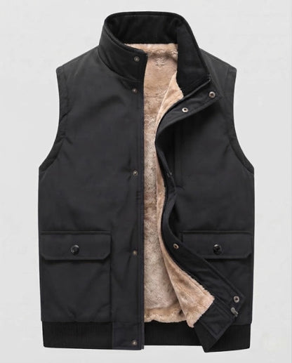 Men's Insulated Teddy Vest in Outdoor Utility Style with High Stand-Up Collar and Flap Pockets EVA-US