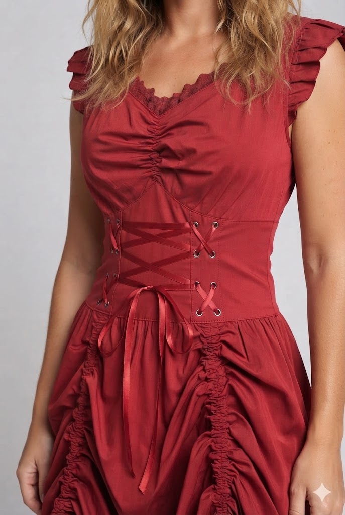 Women's romantic dress with ruffle details and elegant lacing EVA-US